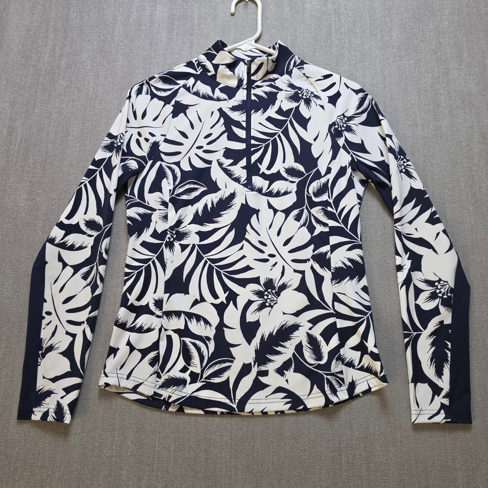 Tommy Bahama Rash Guard Women Small Navy White Floral UPF 50 Active Jacket